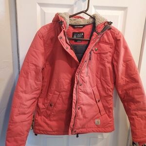 Carhartt Orange Rain Defender Jacket With Sherpa Hood Womens